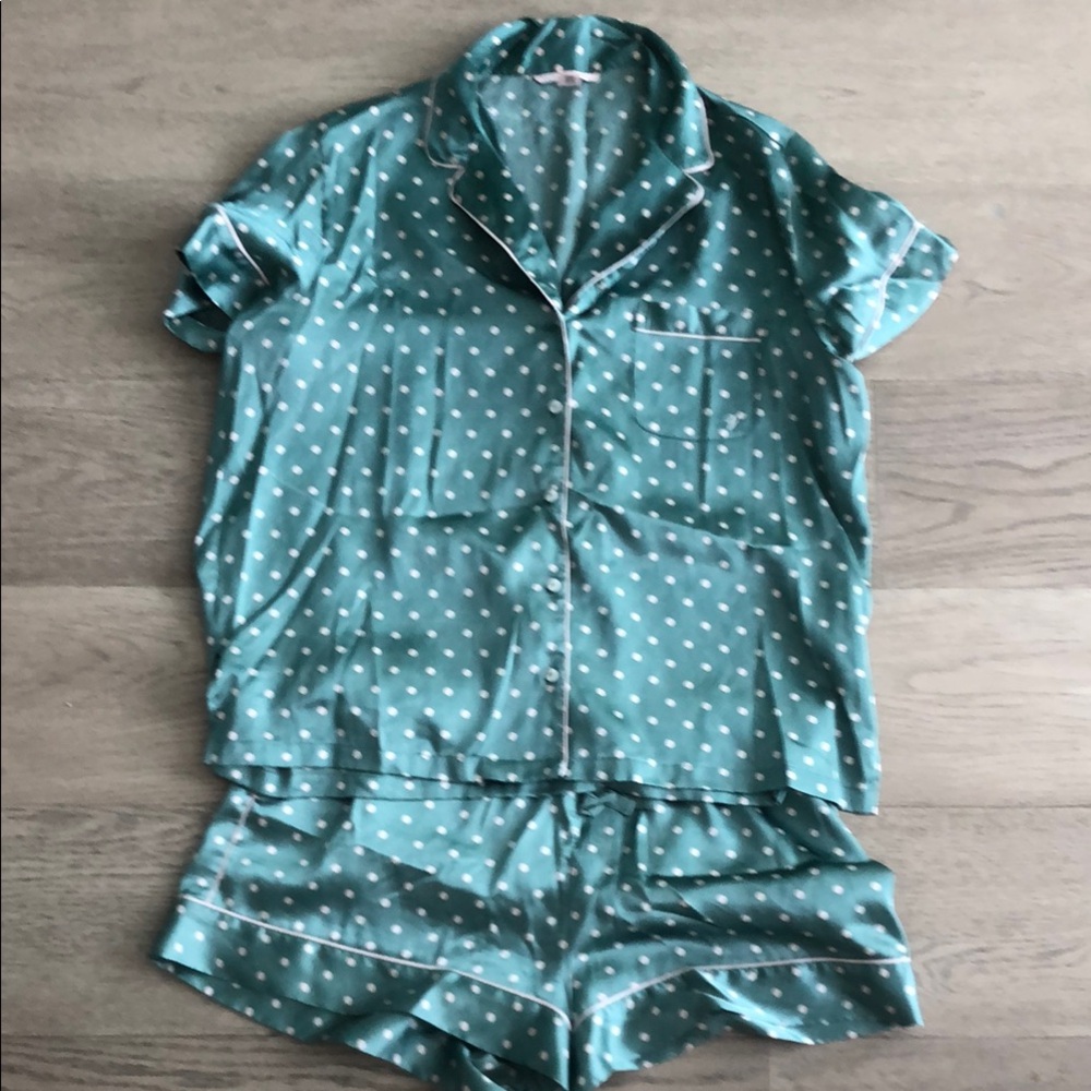 Victoria's Secret Green and White Polka Dot Pajama Set